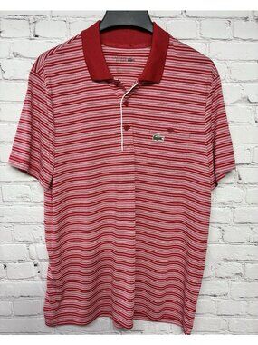 Men’s Lacoste Sport Red Striped Breezy Golf Alligator Polo Shirt Sz XL